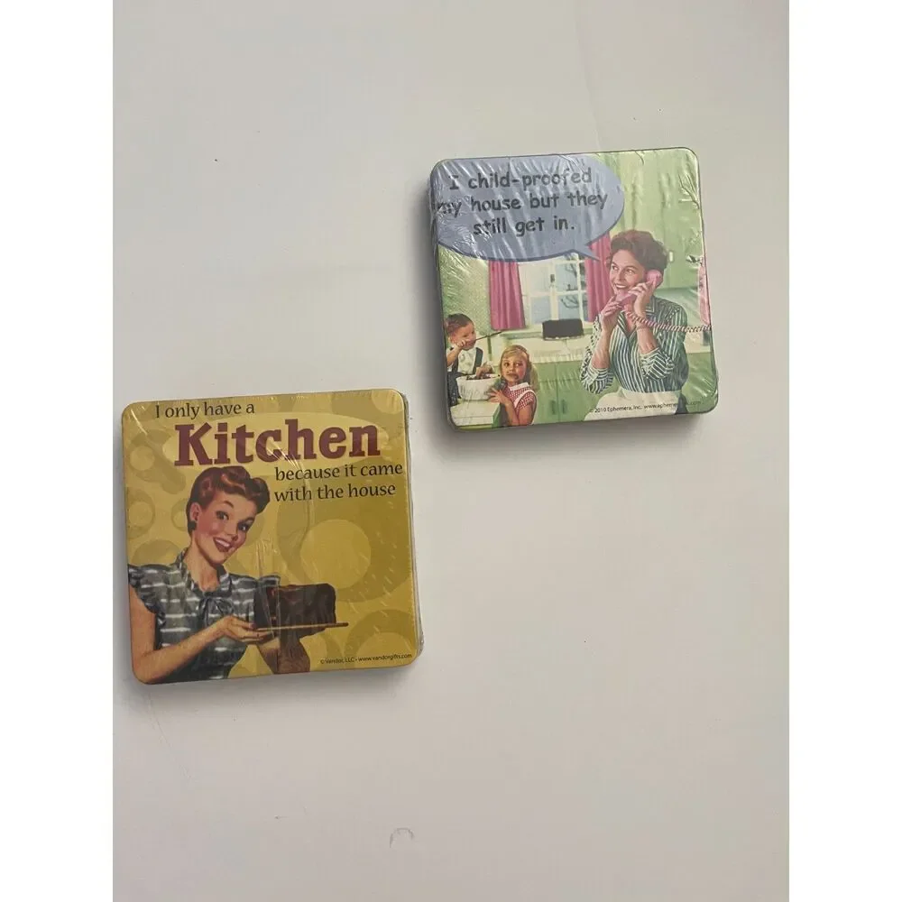 Lot 2 Sets of Vintage Funny House Wife, tradwife, Mom Coasters 12 Total NOS New